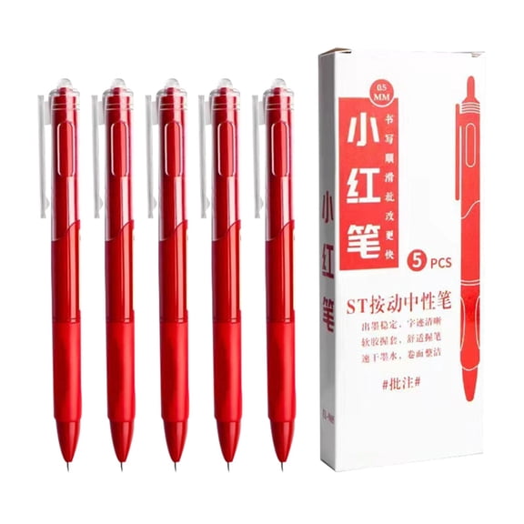 Solivara Fine Point Black Gel Pens 0.5mm Non Frosted Grip For Note Taking And Journaling(Red,5.79*0.39in)
