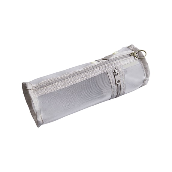 Solivara Foldable Transparent Mesh Pencil Case 2 In 1 Cylinder Pen Bag With Zipper For Travel Stationery Organizer Mesh(Grey,8.78*3.35in)