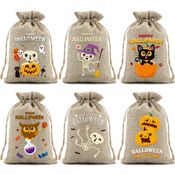 Solivara Halloween Jute Candy Bags 6 Pack Rustic Reusable For Treat Collection And Festive Use(Khaki,One Size)