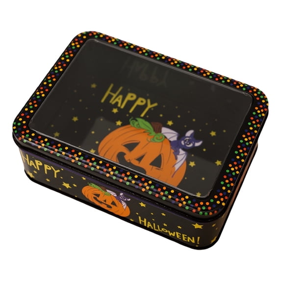 Solivara Space Saving Halloween Cookie Jar Metal Decorative Candy Storage Tin Canister Lid Kitchen Tabletop Decor