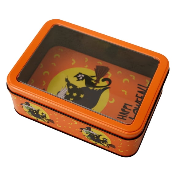 Solivara Multi Purpose Halloween Cookie Jar Metal Decorative Candy Storage Tin Canister Lid Kitchen Tabletop Decor