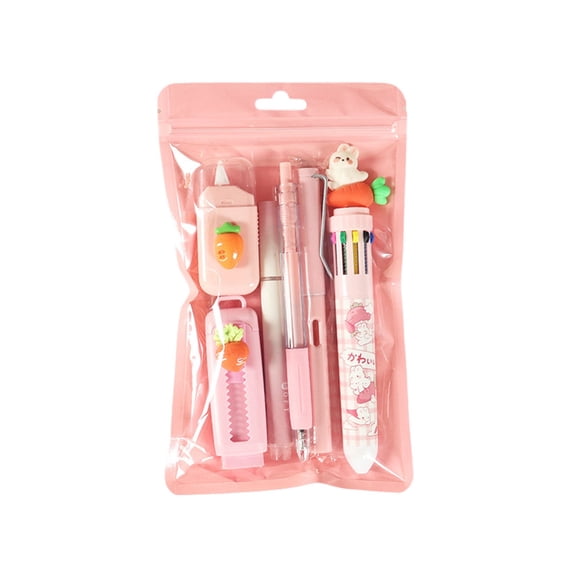 Solivara Kawaii Animal Pen Pencil Highlighter Set 6 Pieces For Home Office Use(D,20*12*1cm)