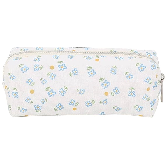 Solivara Large Canvas Pencil Case With Bowknot Multi Compartment Stationery Storage Bag For Daily Organizing,Light Blue,7.09*1.97 in