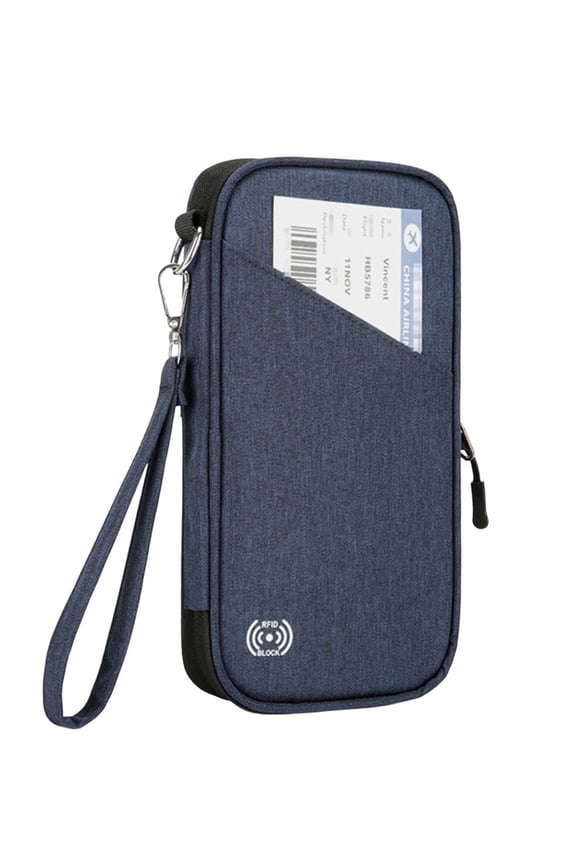 Large Capacity Family Document Organizer Bag Water Resistant Travel Passport Holder Multi Functional Cards Certificates Storage Wallet(Dark Blue,9.45*5.12*1.57in)