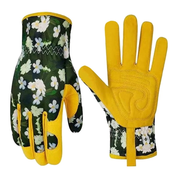 Solivara Leather Gardening Gloves For Women Thorn Proof Outdoor Protective Working Gloves For Weeding(Yellow,9.06*3.74in)