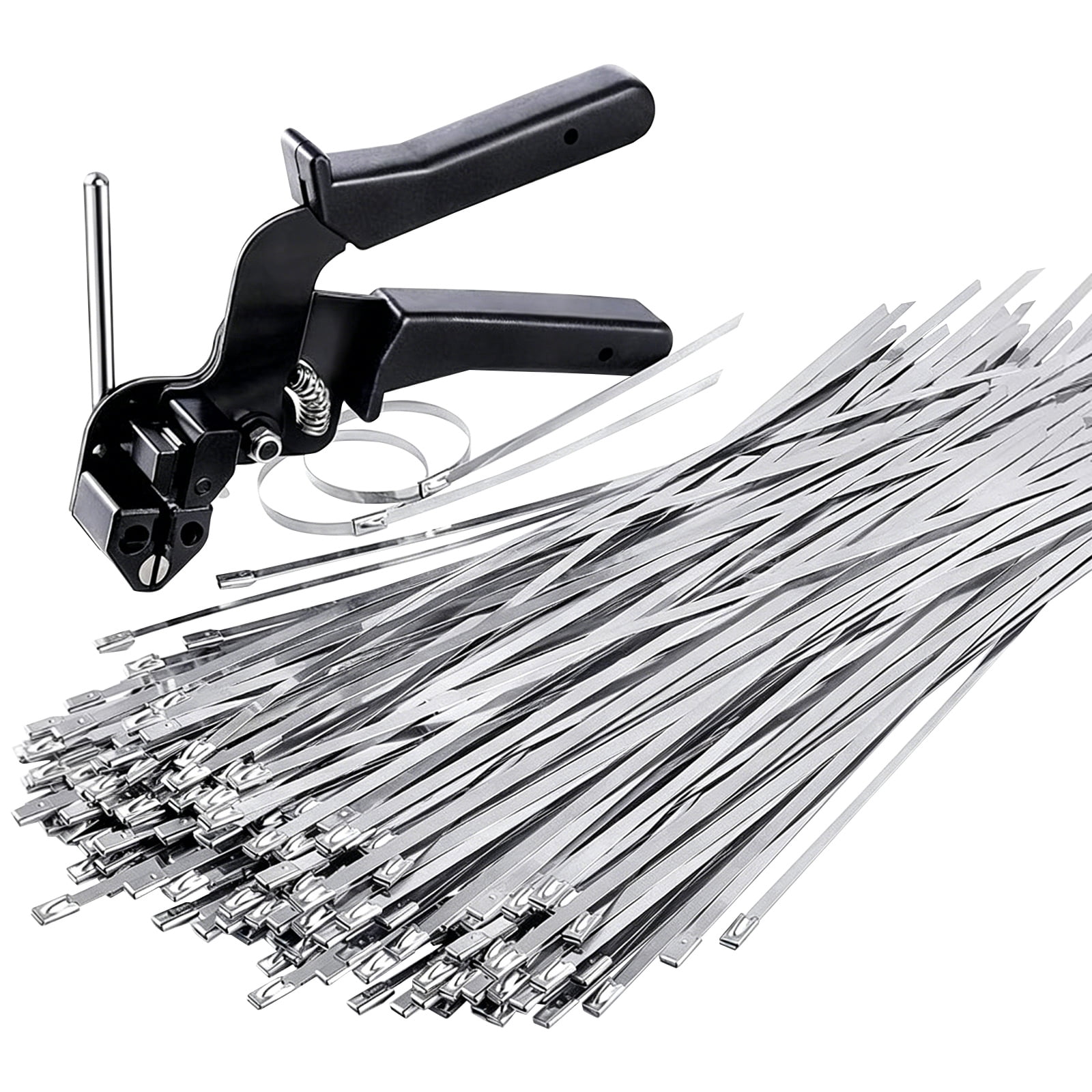 Solivara Metal Zip Ties Stainless Steel Cable Tie With Fastening And Cutting Tool 100 Pack 11.8 Inch (Black,8.27*4.72in)