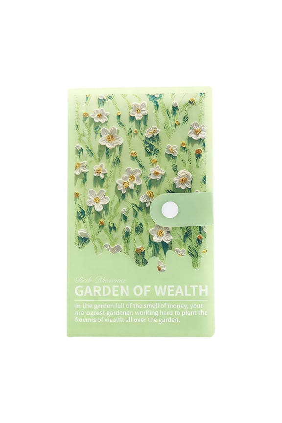 Oil Painting Savings Book Envelope Challenge With Button For Expense Storage (Green,7.09×4.33in)