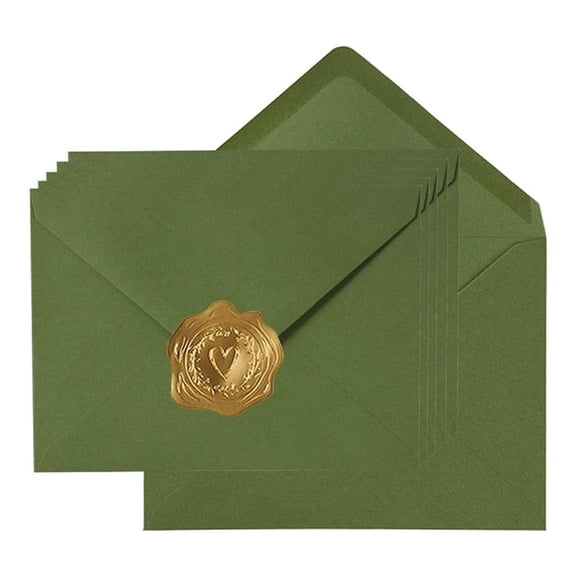 Solivara Olive Green Retro Envelope Set With Gold Sealing Stickers For Wedding Invitation And Handwritten Letters(Green,7.25*5.25 in)