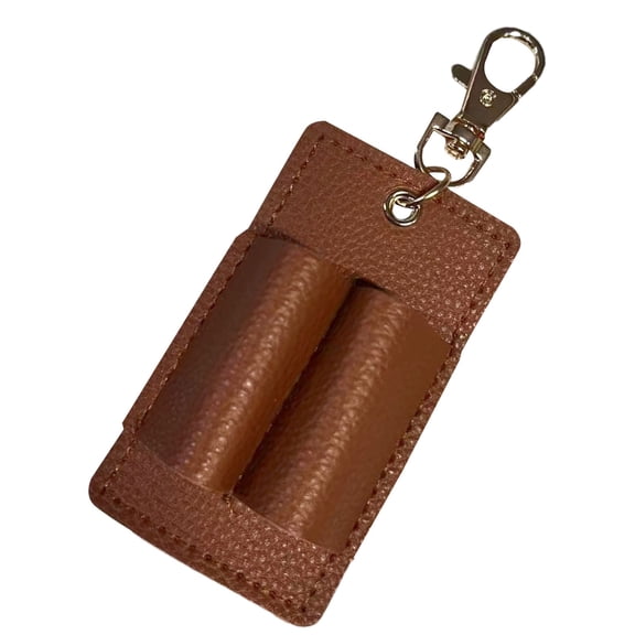 Solivara PU Leather Portable Pen Holder 2 Slots With Keychain Litchi Texture For Home Travel(F,4.72*1.57 in)