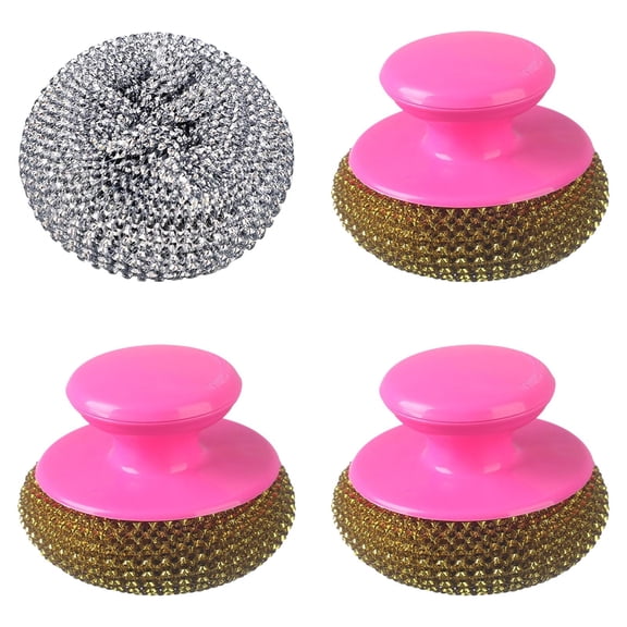 Solivara Pet Handle Pot Cleaning Brush For Kitchen Cookware Rv Dish Scrubber Polyester Ice Silk(A*1+Purple*3,3.54*3.54+3.15*2.36in)