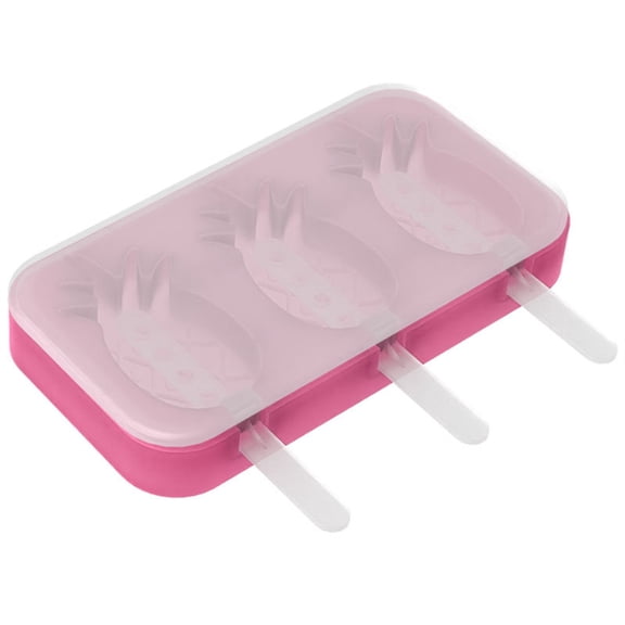 Solivara Pineapple Ice Mold Silicone With Sticks Easy Demold Stackable For Freezer (Pink,19.3 × 10.7 × 2.7in)