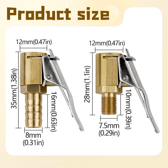 Solivara Quick Connection Tire Inflation Nozzle With Clip Brass Cap Chuck For Air Compressor (yellow,0.79 × 0.39in)