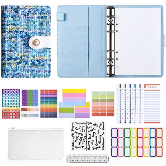 Solivara Ring Bound A6 Income Expense Ledger Planner With Storage And Categorization Stickers For Household Budget(D,7.4*5.31in)