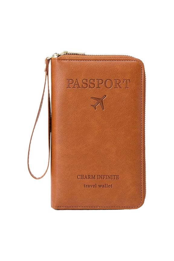 Simple Plain Passport Case Travel Wallet Multi Functional Zipper Card Holder Rfid Blocking (Brown,One Size)