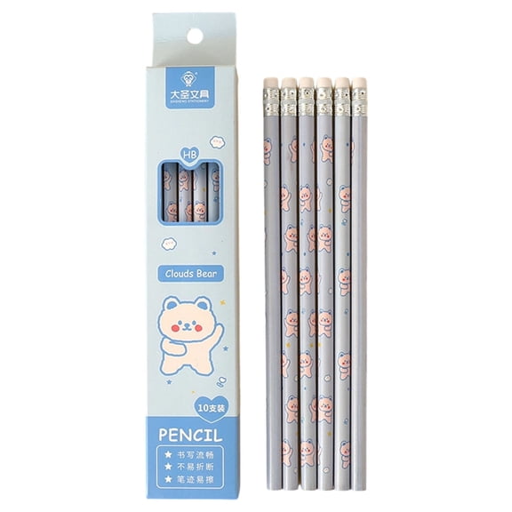Solivara Wooden Pencils With Eraser Tops Cute Print Design For Writing Drawing Sketching And Home Office Use(Blue,7.09in)