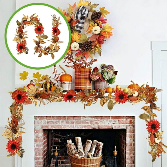 Solive 5.91ft Artificial Faux Pumpkin Sunflower Leaf Halloween Home Decor Autumns Foliage Garland Halloween Decor For Home Fireplace Party Christmas Ornament