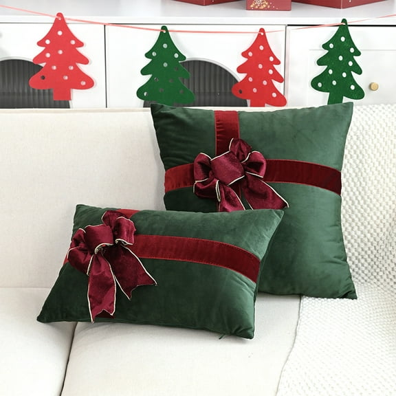 Solive Christmas Decorations Dutchs Velvet Gift Bow Christmas Themed Cushion Cover Sofa Home Decoration Holiday Party Wedding Anniversary Decor