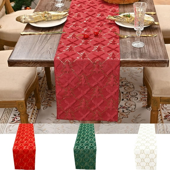 Solive Christmas Decorations Gold Pines Table Runner General Christmas Table Tablecloth Decoration Christmas Tree Sequin Printed Plushs Decoration Holiday Party Wedding