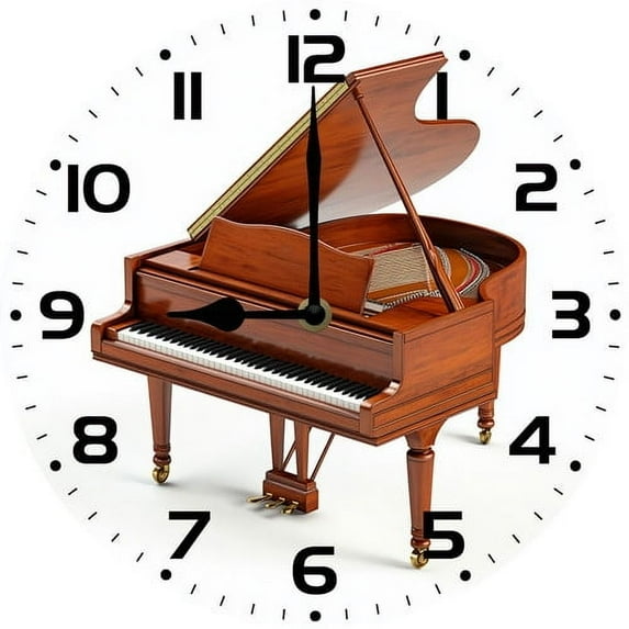 Soliyoahee 10inch Music Theme Wall Clock Vintage Piano Wall Clock Silent Movement Battery Powered Perfect Decoration for Musicians and Music Lovers Music Room Bedroom