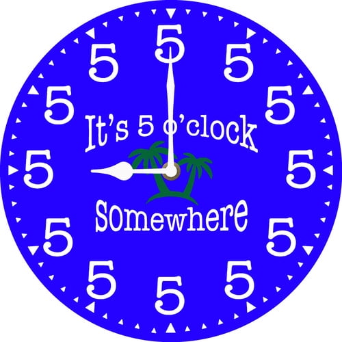 Soliyoahee Its 5 O'Clock Somewhere Wall Clock 10inch Wooden Round Modern Art Clock Silent Non-Tick Battery Powered for Farmhouse Living Room Bedroom Office Kitchen Wall Decor (Blue)