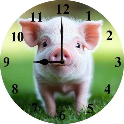 Soliyoahee Art Clock Pig Wall Clock Silent No Tick Battery Powered Clock 10inch Round Wooden Decor for Living Room Kitchen Office Bedroom
