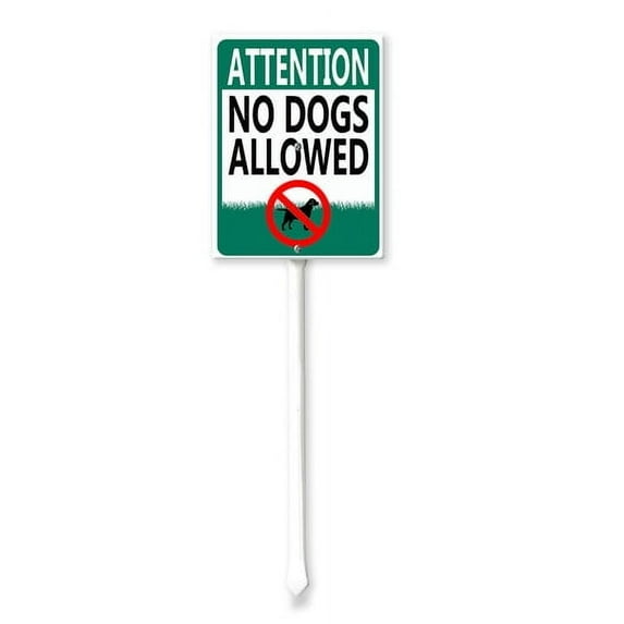 Soliyoahee Attention No Dogs Allowed Yard Sign with Stake 7x8.8inch Rustproof Aluminum Lawn Decorations Sign for Outdoor Road Street Garden Decor