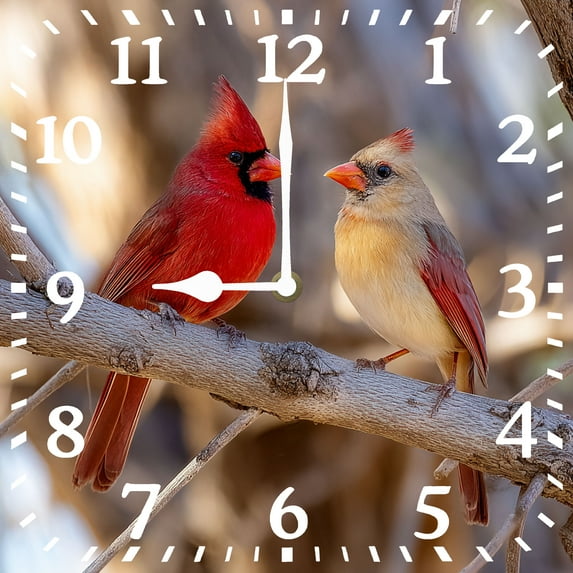 Soliyoahee Cardinal Wall Clock 10inch Wooden Square Clock Living Room Decoration Silent No Tick Battery Powered for Bathroom Kitchen Bedroom Living Room (Style 1)