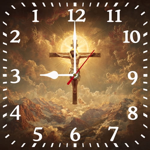 Soliyoahee Cross Wall Clock 10inch Wooden Square Clock Home Decoration Silent Non-tick Battery Powered for Living Room Bedroom Kitchen Office (Style 2)