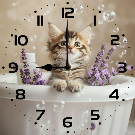 Soliyoahee Cute Elephant in Bathtub Square Wall Clock Funny Bathroom Decoration Silent No Tick Battery Powered Suitable for Living Room Bathroom Kitchen