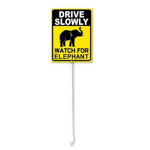 Soliyoahee Drive Slowly Watch For Elephant Yard Sign with Stake 8x12inch Rustproof Aluminum Lawn Decorations Animal Sign for Outdoor Road Street Garden Decor