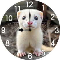 Soliyoahee Ferret Clock 10inch Wooden Round Wall Clock Home Decor Silent No Tick Battery Powered for Living Room Bedroom Kitchen Farmhouse