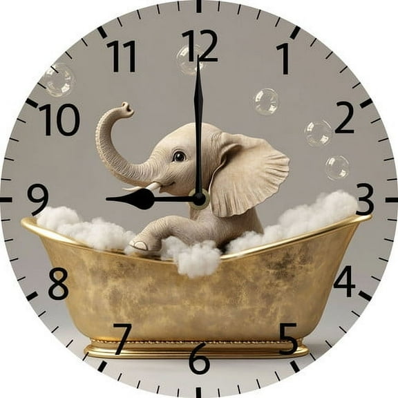 Soliyoahee Funny Cute Kitten Relaxing in Bathtub Wooden Round Bathroom Clock 10inch Small Wall Clock Silent No Tick Battery Operated for Farmhouse Wall Decor