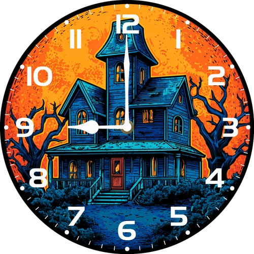 Soliyoahee Haunted House Wall Clock 10inch Wooden Round Halloween Clock ...