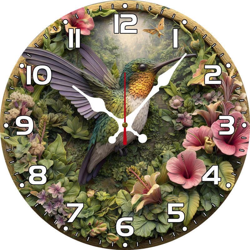 Soliyoahee Hummingbird Wall Clock 10inch Wooden Round Modern Art Clock ...