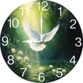 thumbnail image 1 of Soliyoahee Peace Dove Clock 10inch Wooden Round Wall Clock Living Room Decoration Silent No Tick Battery Powered for Kitchen Bathroom Living Room Office, 1 of 6