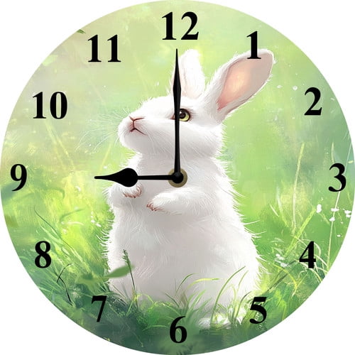 Soliyoahee Rabbit Clock 10inch Cute Rabbit Wooden Round Silent No Tick ...
