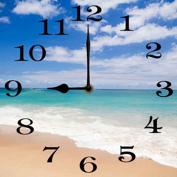 Soliyoahee Square Wall Clock Non-Tick Silent Battery Operated Clock 10 Inch Beach Blue Sky Home Decor for Living Room Kitchen Bedroom and Office