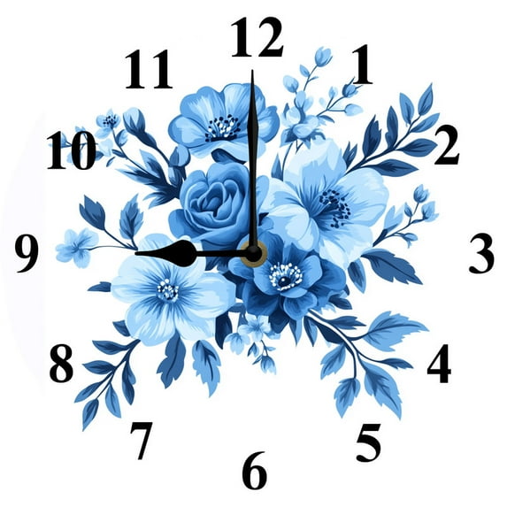 Soliyoahee Wall Clock,Spring Blue Flowers 10inch Wall Clock,Watercolor Small Battery Operated Wall Clocks Decorative for Kitchen Living Room Bedroom Bathroom Dining Room