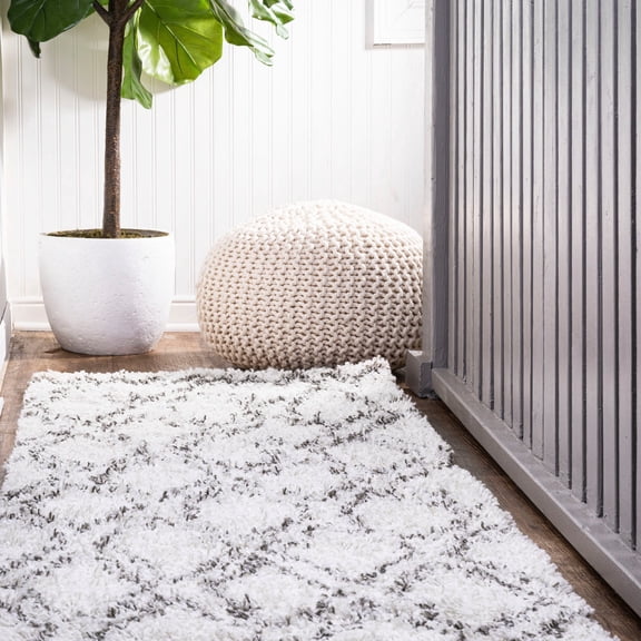 JONATHAN Y LONDON SHAG 2 x 8 Runner Rug, Soller Diamond Trellis - Beige/Dark Gray, SHG103A-28
