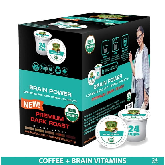 SOLLO Brain Power Coffee Pods MCT, Acai & Vitamins B1, B5, B6, B9, B12, D3 Nootropic Brain Booster - Improves Memory & Focus Compatible with 2.0 K-Cup Keurig Brewers, 24 Count