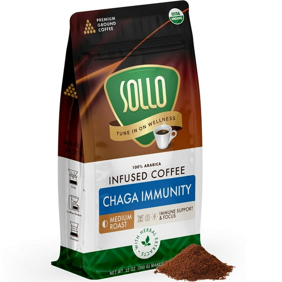 Sollo Chaga Mushroom Ground Coffee, Medium Roast, 340g