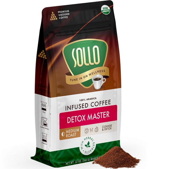 Sollo Detox Ground Coffee Herbal Ginseng Medium Roast 1 Count 340g