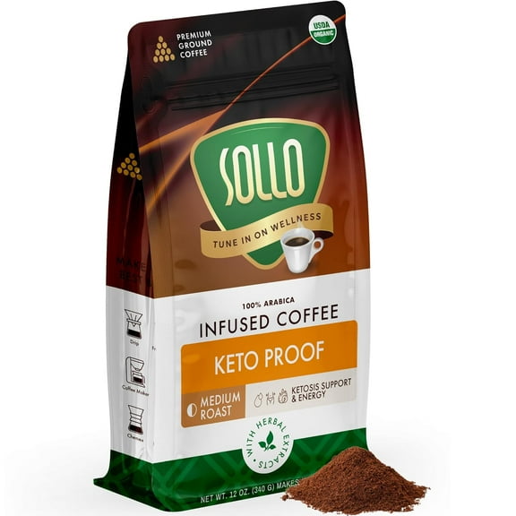 SOLLO Keto Proof Ground Coffee, Medium Roast, with MCT, 340g