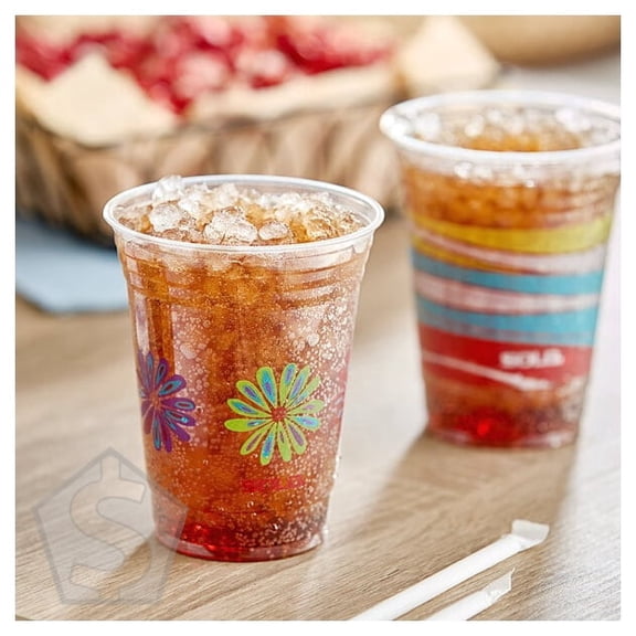 Solo 18 oz. Assorted Lush Blooms / Wavy Tropics RPET Plastic Cold Cups - 400/Case