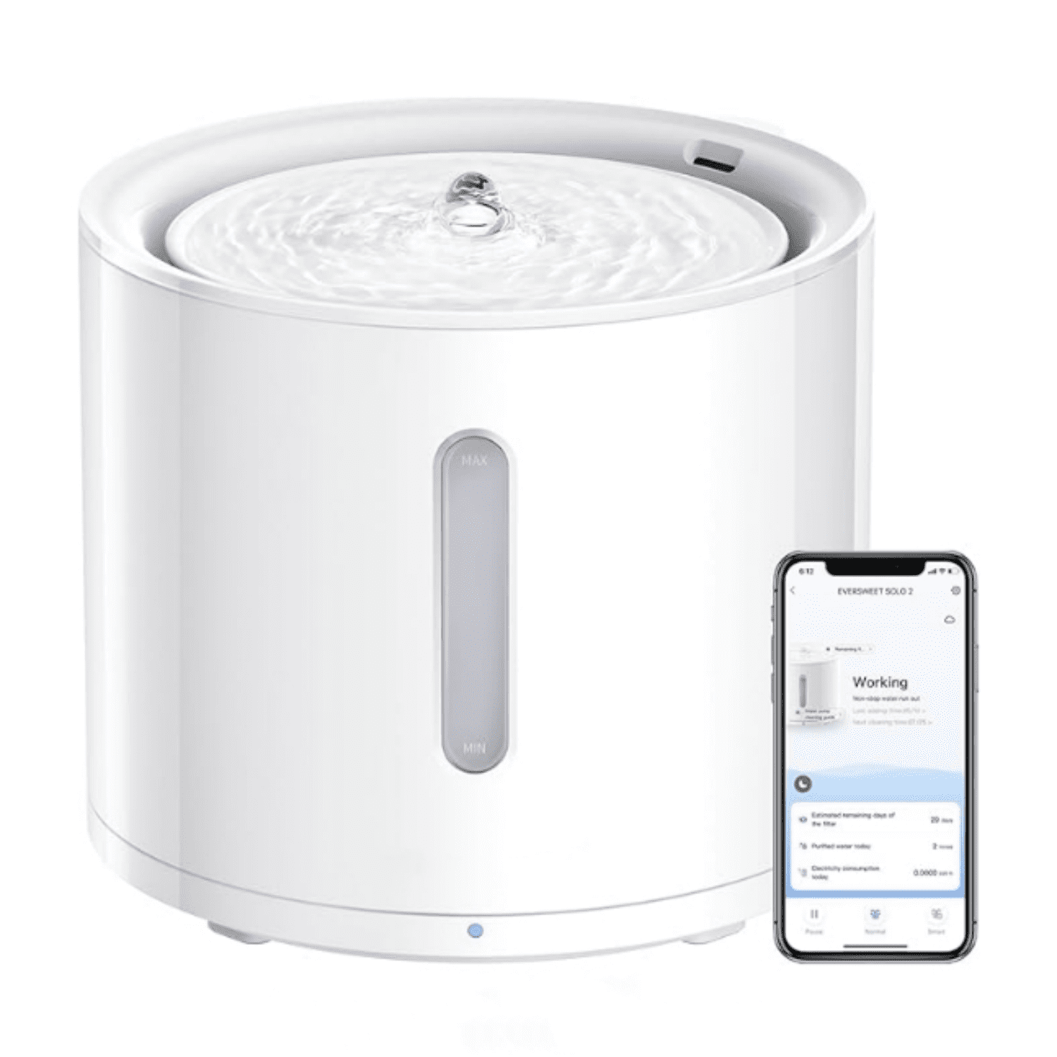 Solo 2 Cat Water Fountain with Pump, Ultra Quiet 70oz/2L Pet Water Fountain for Cats and Dogs Inside, 3 Working Modes, Visualization Window, (App Control)