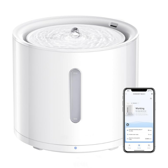 Solo 2 Cat Water Fountain with Pump, Ultra Quiet 70oz/2L Pet Water Fountain for Cats and Dogs Inside, 3 Working Modes, Visualization Window, (App Control)