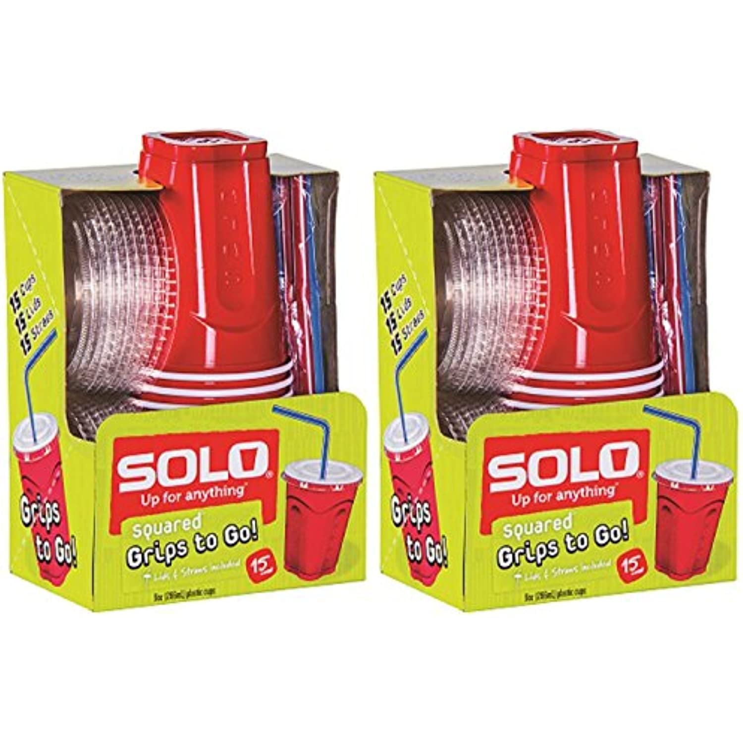 Solo 9 Oz Plastic Cup, Lid, & Straw Combo Pack, 30 Cups, Red (2X 15Cup Packs) (2, Red)