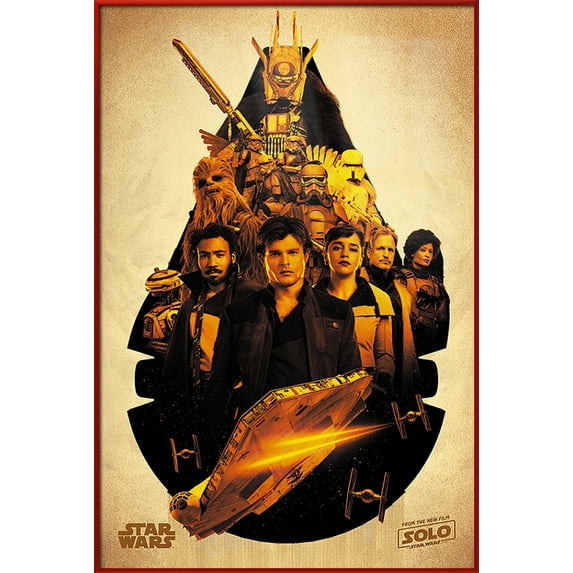 Solo: A Star Wars Story - Framed Movie Poster (Character Montage / The Millennium Falcon) (Size: 25" X 37") (Red Plastic Frame)