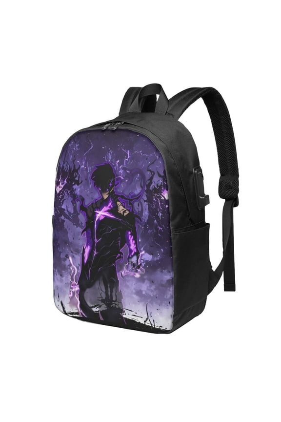 Solo Anime Leveling USB Backpack, Water Resistant Casual Daypack Fits Laptop With Usb Charging Port,17 In Bookbag