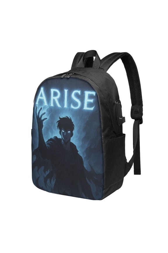 Solo Anime Leveling USB Backpack, Water Resistant Casual Daypack Fits Laptop With Usb Charging Port,17 In Bookbag